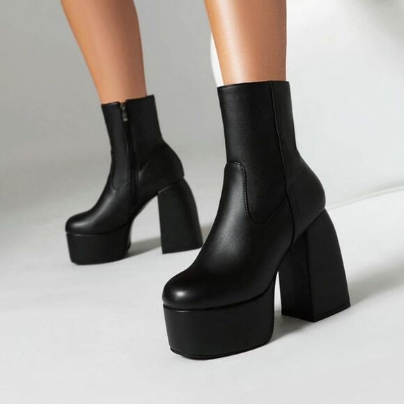 (S-4231) Ankle Boots for Women Fashion Round Toe Chunky High Heel Sz 38 (7.5) - Picture 1 of 12